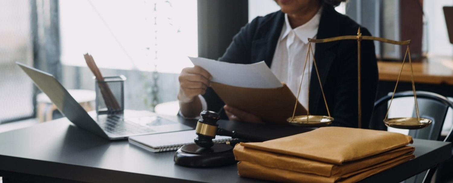 Legal research team working with documents